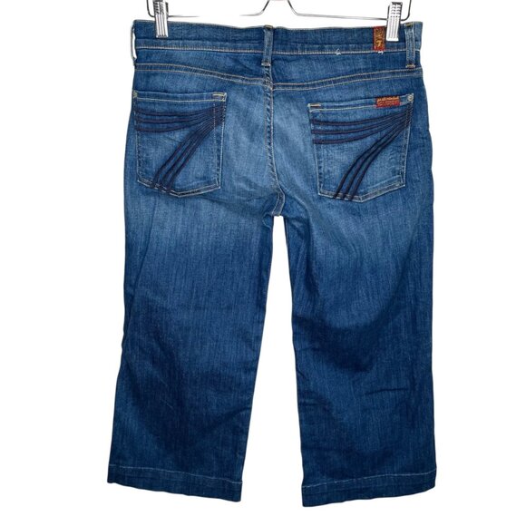 7 For All Mankind Womens Crop Dojo Blue Denim Embroidered 7 Back Pocket Jeans 30 - Picture 1 of 13